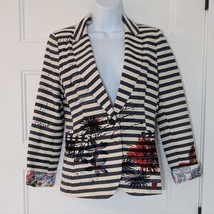 Desigual Striped Blazer Graphic Print Jacket Women’s Size 36